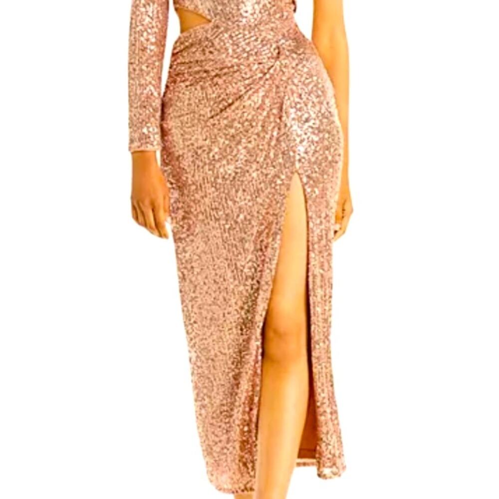 Bloomingdale's AQUA x Maeve Reilly Sequin One Shoulder Cut-out Dress size 10 - Picture 3 of 3